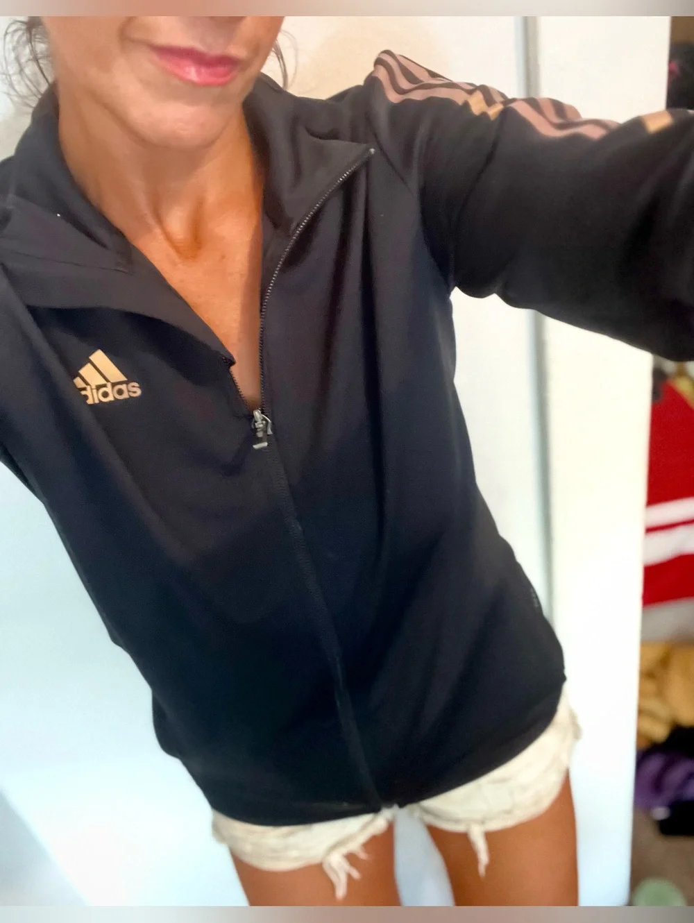 Adidas Women's Black Zip-Up  with Rose Gold Logo